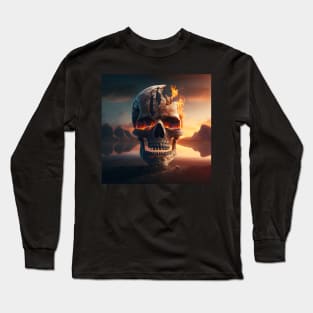 Broken Skull in Flames Long Sleeve T-Shirt